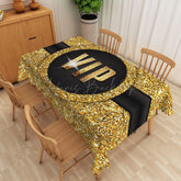 Lofaris Elegant Black and Gold Glitter Tablecloth Modern Sparkle Decor for Birthday Anniversary or Holiday Party